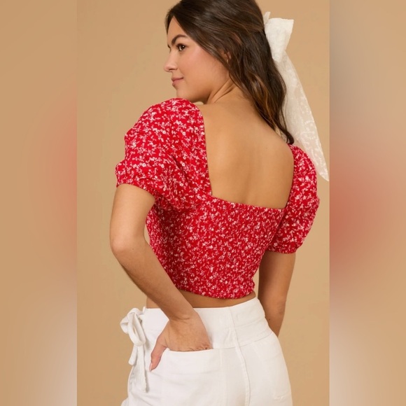 Altar'd State Red Floral Marcella Smocked Top Women's - Picture 5 of 8